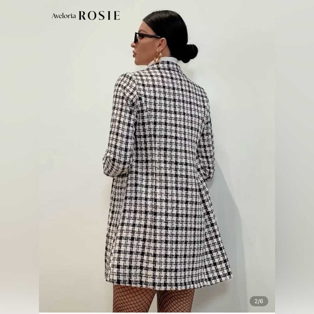 Aveloria Rosie Casual Double Breasted Plaid Overcoat-Large - Picture 3 of 8